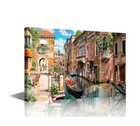 TISHIRON Street in Venice Canvas Prints Italy Canal in the City Wall Art Paintings Europe City Posters Stretched Pictures for Living Room Modern Home Decor Framed Wall Art Decorations, 24x16in