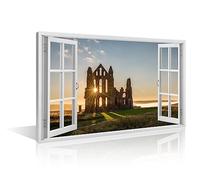 TISHIRON Sun Star on Whitby Abbey Pictures for Bedroom The Gothic Ruins of Whitby Abbey 1 Panel Canvas Wall Art Home Decorations for Living Room Framed Ready to Hang Poster and Prints (16''Wx 24''H)