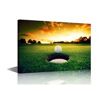 TISHIRON Sunset Landscape Pictures Wall Decor Green Golfing Course Wall Art White Golf Ball Artwork for Living Room 1 Piece Canvas Prints Paintings House Decorations Framed Ready to Hang(16" Wx24 H)