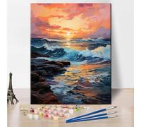 TISHIRON Sunset Over The Sea Paint by Numbers Kit for Adults, DIY Colorful Big Sea Acrylic Painting Kit with Brushes and Acrylic Pigment for Birthday Present Home Wall Decor 16x20in (Frameless)