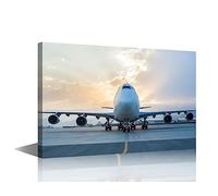 TISHIRON Sunset Scape Pictures Aircraft Paintings Boeing 747-8 Wall Art Beautiful Sky Canvas Artwork for Bedroom Landscape Pictures 1 Piece Framed Ready to Hang Posters and Prints(12" Wx18 H)