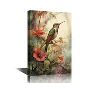 TISHIRON The Bird Stood On The Branch- Wall Paintings for Living Room Wall Art Retro Flowers and Birds Large Wall Decor Canvas Wall Art for Bedroom Giclee Decoration Framed Ready to Hang 24x16in