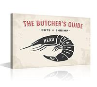 TISHIRON The Butcher's Guide Series Cuts of Shrimp Poster Prints for Kitchen Wall Decor Restaurant Kitchen Cafe Bar Canvas Painting Wall Art Decoration Framed Ready to Hang 36x24inch (90x60cm)