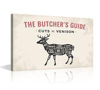 TISHIRON The Butcher's Guide Series Cuts Poster Prints Butcher Guide Wall Decor Meat Chart - Cuts of VENISON for Restaurant Kitchen Dinning room Decoration Poster Framed Ready to Hang 36x24inch