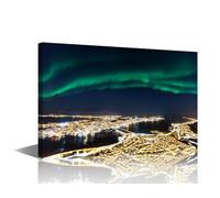 TISHIRON Tromso in Northern Norway Picture for Living Room Aurora Wall Cross Paintings 1 Piece Canvas Wall Art for Men Boys Bedroom Decor Stretched and Framed Ready to Hang 30x45cm