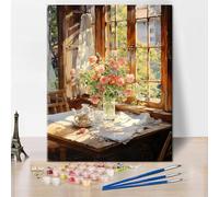 TISHIRON TUMOVO Abstract Paint by Numbers Kits Vase by The Window Canvas DIY Oil Painting for Adults with Brushes and Acrylic Flower Colour Picture for Home Decor 16x20 inch Frameless