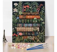 TISHIRON TUMOVO Book Paint by Number for Adult Beginner Flowers Tropical Plants Canvas Oil Painting Kit Digital Painting Vintage Home Library Office Wall Decoration 16x20inch Frameless