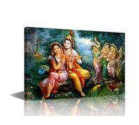 TISHIRON TUMOVO Hindu God Art Pictures Large Size India Religious Posters and Prints Paintings Wall Art 1 Piece Canvas Artwork Modern Home Decor for Living Room Framed Ready to Hang 24x16in