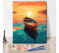 TISHIRON TUMOVO Paint by Number for Adults, Boat Oil Painting for Kids Seascape Boat Painting Paint by Number Kits Acrylic Paint,Drawing Paintwork with Paintbrushes Oil Painting Home Decor16x20 inch