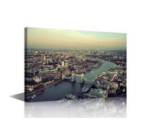 TISHIRON Urban Architecture and Thames River Wall Art Canvas London Building Print Artwork for Living Room Bedroom Wall Decor Cityscape Painting Wall Art Framed Ready to Hang 24" Wx36 Hx1 Panel