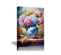 TISHIRON Vase Canvas Wall Art Hydrangea Wall Art for Living Room Bouquet Pictures for Bedroom 1 Piece Modern Home Decor Office Decorations Artwork Framed Ready to Hang, 18x12in