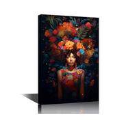 TISHIRON Vintage Afro Women with Flowers Wall Art for Living Room Fashion African American Girl Pictures for Bedroom Wall Decor Painting Wall Decorations Art Wall for House Artwork 24" Wx36 Hx1 Panel