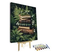 TISHIRON Vintage Books Paint by Numbers for Adults, Green Leaf DIY Paint by Numbers Kits on Canvas, Botany Theme Oil Painting for Gift Home Wall Decor Art Crafts 16"x20"(Framed)