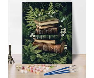 TISHIRON Vintage Books Paint by Numbers for Adults, Green Leaf DIY Paint by Numbers Kits on Canvas, Botany Theme Oil Painting for Gift Home Wall Decor Art Crafts 16"x20"(Frameless)