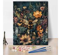 TISHIRON Vintage DIY Paint by Numbers for Adults, Vintage Floral with Wildflowers and Bumblebee Paint by Number Kits with Brushes and Pigment for Home Wall Decoration, Art Crafts, 16"x20"(Frameless)