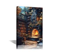 TISHIRON Vintage Library Wall Art Painting on Canvas Antique Book Bedroom Wall Art Modern Home Decor for Living Room Flowers Bathroom Pictures Stretched on Wooden Frame, 18x12in