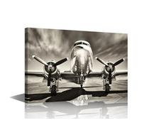 TISHIRON Vintage Wall Decor Painting Canvas Wall Art Retro Airplane on the Runway Poster Modern Home Decor Print for Home Living Room Dining Room Stretched and Framed Ready to Hang 24x16 in