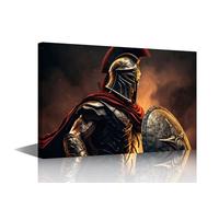 TISHIRON Wall Art Ancient Spartan Warrior Canvas Wall Art Mythological Battle Scene Framed Painting for Man Cave Bedroom Game Room HD Giclee Print Museum-Grade Gallery-Wrapped Canvas 24x16 in