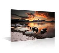 TISHIRON Wall Art Beach Decor Framed 24X16in Sea Dusk Sunset Poster Canvas Print Home Office Decorations for Living Room Seascape