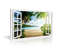 TISHIRON Wall Art Beach Sunset 3D Window View Effect For Home Modern Decoration Painting Pictures Print On Canvas Wooden Frame Ready To Hang(36X24in)
