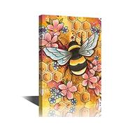 TISHIRON Wall Art Bee Flower Canvas Painting Gallery Wrapped Stretched Framed Painting Arts Craft for Living Room Bedroom Home Office Decor Home Wall Decor Friends Gift Ready to Hang 16x24inch