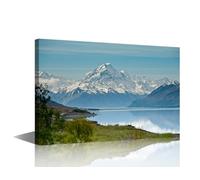 TISHIRON Wall Art Cook Mountain New Zealand Nature Landscape Pictures Pukaki Lake Snow Mountain Scenery Poster Canvas Print Painting for Living Room Bathroom Gift 1 Piece (12" Wx18 H)