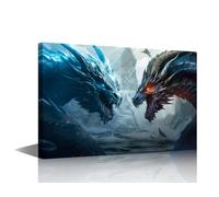 TISHIRON Wall Art - Dragon Fantasy Canvas Painting, 16"Wx24"H, Rectangular, Blue, Adult, Indoor, Wall Mount, Contemporary Fantasy, Living Room, Bedroom, Dining Room, Bathroom