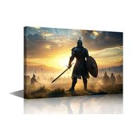 TISHIRON Wall Art Epic Samurai Battle Sunset Canvas Wall Art Japanese Fantasy Scene Framed Painting for Living Room Bathroom Game Room Gallery-Wrapped Waterproof Canvas HD Print 24x16 in