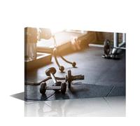 TISHIRON Wall Art Fitness Equipment Paintings for Office Living Room Fitness Weight Equipment Pictures Artwork Prints Canvas Wall Art Kitchen House Decor Giclee Wooden Framed Ready to Hang 36x24 in