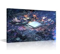 TISHIRON Wall Art for Living Room CPU Concept Canvas Wall Art Circuit Board Contemporary Wall Art Posters and Prints Glowing CPU Modern Artwork Ready to Hang for Bedroom Office, 18x12in