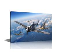 TISHIRON Wall Art for Living Room FW-190 Aircraft Paintings Room Wall Pictures Military Fighter Prints Artwork on Canvas Modern Home Decor Framed Gallery-Wrapped Ready to Hang 24x16 in
