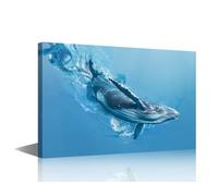 TISHIRON Wall Art for Living Room Humpback Whale Canvas Wall Art Ocean Animals Contemporary Wall Art Posters and Prints 1 Panel Ocean Theme Modern Artwork Ready to Hang for Bedroom Office, 18x12in