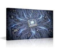 TISHIRON Wall Art for Living Room Large Size Internet Concept Office Wall Decor Circuit Board with CPU Canvas Prints AI Modern Artwork for Bedroom Bathroom Framed Ready to Hang, 36x24in