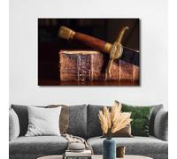TISHIRON Wall Art for Living Room Large Size Old Bible With Sword Paintings Canvas Wall Art Framed Art Wall Decor Modern Prints Wall Art Canvas Artwork Wall Decor Canvas Arts & Crafts, 60x90cm
