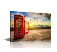 TISHIRON Wall Art for Living Room London,England Canvas Art Wall Decor Red Telephone Booth Office Wall Art 1 Piece London Eye Wall Paintings for Bedroom Framed Art Ready to Hang (16''Wx 24''H)