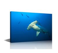 TISHIRON Wall Art for Living Room Scalloped Shark Canvas Wall Art Ocean Animals Contemporary Wall Art Posters and Prints 1 Panel Ocean Theme Modern Artwork Ready to Hang for Bedroom Office 18x12 in