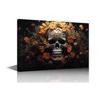 TISHIRON Wall Art for Living Room Skull and Flowers Walls Arts for Bedroom Gothic Skull Canvas Vintage Skeleton Framed Wall Art Large Canvas Walls Artwork Modern Artwork House Decorations(36" Wx24 H)