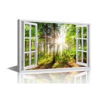 TISHIRON Wall Art for Living Room Trees 3D Window Effect Bedroom Wall Decor Forest Landscape Wall Paintings for Office Print On Canvas Sunshine Modern Artwork Framed Ready to Hang, 24x16in