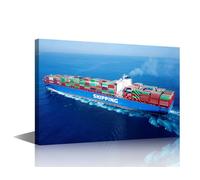 TISHIRON Wall Art for Living Room Wall Decor Large Container Ship at Sea Pictures for Logistics Company Meeting Room Office Wall Decoration, Wooden Framed Ready to Hang 1 Panels (24" Wx36 H)