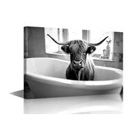 TISHIRON Wall Art for Living Room White Cow Bathe Canvas Art Wall Decor Highland Cattle Office Wall Art 1 Piece Animal Wall Paintings for Bedroom Framed Art Ready to Hang (16''Wx 24''H)
