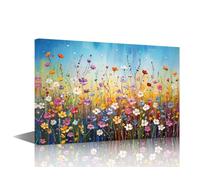 TISHIRON Wall Art for Living Room Wildflowers Bedroom Decor Botanical Wall Paintings for Office Bloom Plant Print On Canvas 1 Panel Modern Artwork Stretched and Framed Ready to Hang, 24x16in