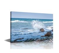 TISHIRON Wall Art For Office 1 Panel Seaside Beach Landscape And Beautiful Coastline With Sea Waves Poster for Meeting Room Study Canvas Framed Ready To Hang Wall Decor (16" Wx24 H)