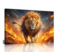 TISHIRON Wall Art Home Decorations for Living Room A Majestic Lion step out Flames Canvas Wall Paintings Animal Pictures for Wall Decor Bedroom Kitchen Dining Room Office Wall Decorations 16x24in