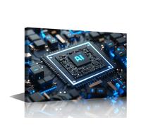 TISHIRON Wall Art Motherboard Circuitry with AI Pictures for Bedroom Wall Decor Computer Microchip CPU Canvas Art Canvas Artwork Wall Decor Canvas Wall Art Ready to Hang, 24x16 Inches