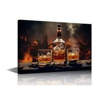 TISHIRON Wall - Canvas Prints Wall Art Whiskey Cigar with Black Background Pictures Painting Vintage Western Wall Decor for Kitchen Bar Pub Gallery Canvas Wrapped Framed Ready to Hang (24" Wx36 H)
