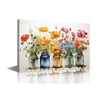 TISHIRON Wall Decor for Living Room Wild Flowers Paintings Canvas Wall Art Flowers Vase Wall Decor Flower Jars Artwork for Home Walls Canvas Frame Art Prints Canvas Wall Art Ready to Hang - 30x45cm