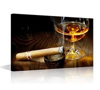 TISHIRON Wall Decor for Man Cave Canvas Wall Art Paintings Whisky and Cigar Wall Pictures Artworks for Living Room Bedroom Decoration Office Wall Decorations Prints Framed Ready to Hang, 18" Wx12 H