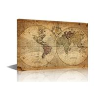 TISHIRON Wall Decoration for Living Room World Maps Wall Art Ancient Map Home Decor 1 Piece Old Map of World Bedroom Decor Giclee Prints Framed Ready to Hang Posters and Prints (24''Wx36''H)