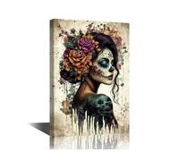 TISHIRON Wall Decorations for Living Room Day of the Dead in Mexico Posters Wall Decor Skeleton Girl Framed Wall Art for Bedroom Modern Artwork House Decorations Framed Ready to Hang (16" Wx24 H)