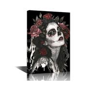 TISHIRON Wall Decorations for Living Room Day of the Dead Wall Art Skeleton Girl Portrait Wall Decor for Bedroom Modern Artwork House Decorations Stretched and Framed Ready to Hang (12" Wx18 H)
